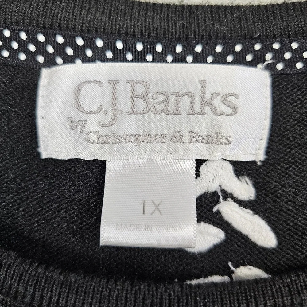 C.J. Banks 1X Black Winter Village Sweater White Knit‎ Scene Acrylic Pullover